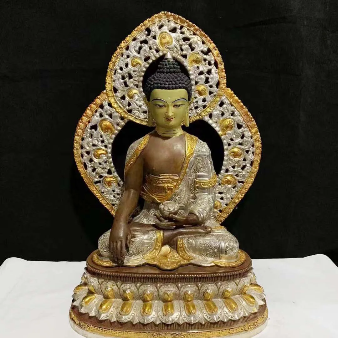 48CM large Wholesale Buddha statue # gilding COPPER Shakyamuni Tathagata RU LAI Tibet temple family Altar efficacious Protection