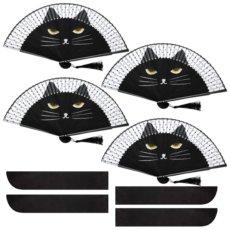 8 Uds ventilador plegable de mano ventilador plegable de gato ventilador de gato de dibujos animados ventilador de gato de fiesta con bolsa de tienda para decoración del hogar de baile de boda