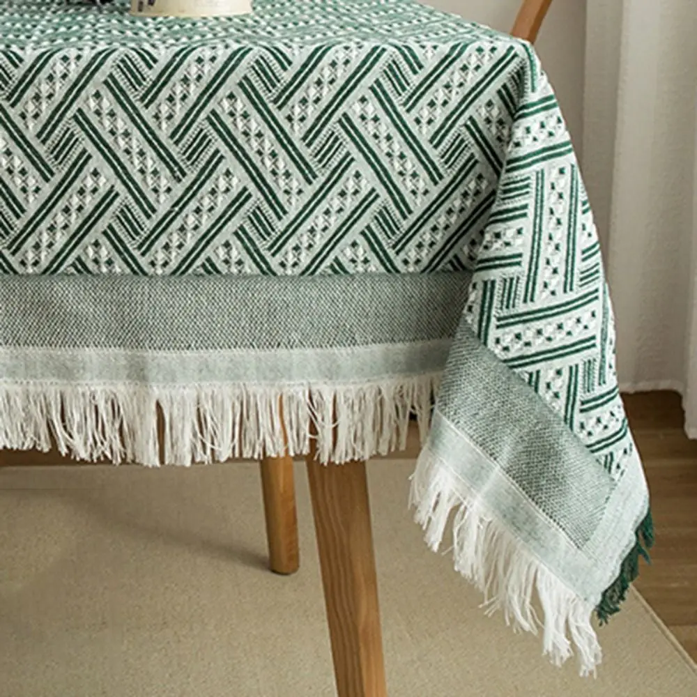 Obrus z frędzlami, wzór siatki, styl francuski rustykalny, z możliwością prania, prostokątny, na stół kawowy, na piknik.