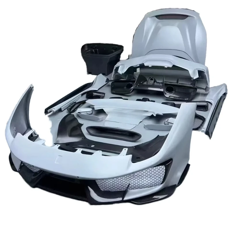 LQ  488 Pista Style Dry Carbon Fiber Body Kit Front Bars Rear Bars Fenders Side Skirt Rear Lip Retrofit Upgrade 2015-