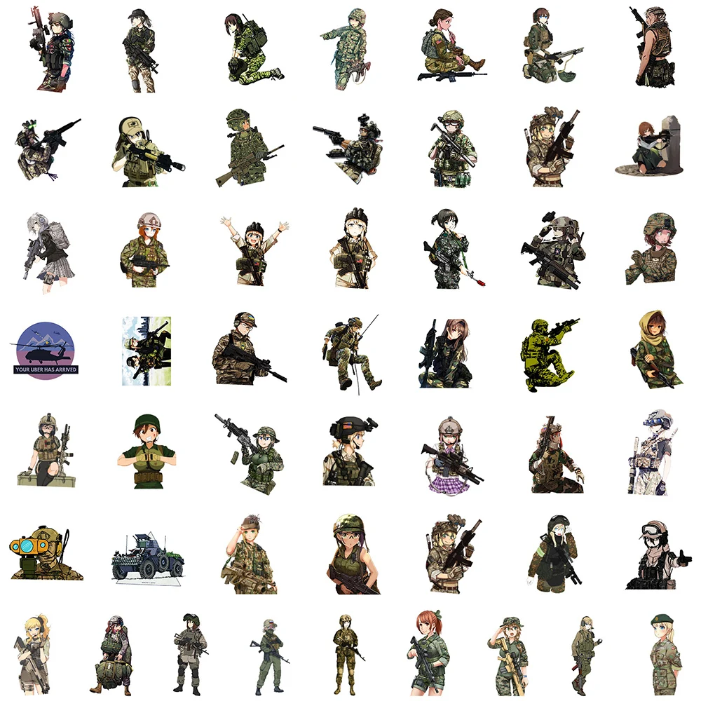 10/30/50pcs Cool Camouflage Female Soldier Anime Stickers Camo Army Girl Decals Laptop Motorcycle Luggage Car Waterproof Sticker