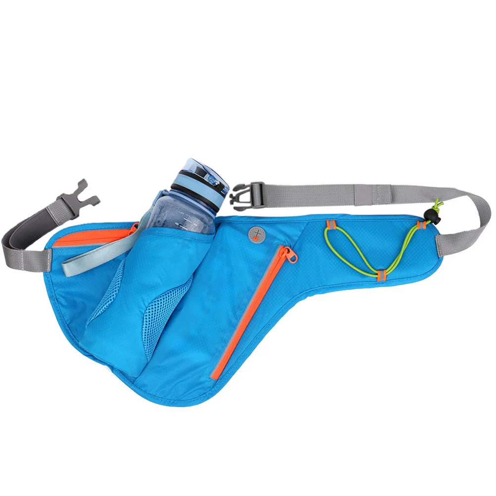 Running Belt Waist Pack Water Resistant Nylon Blue Adjustable Waistband Phone Pocket Bottle Holder Outdoor Sports Travel Hiking