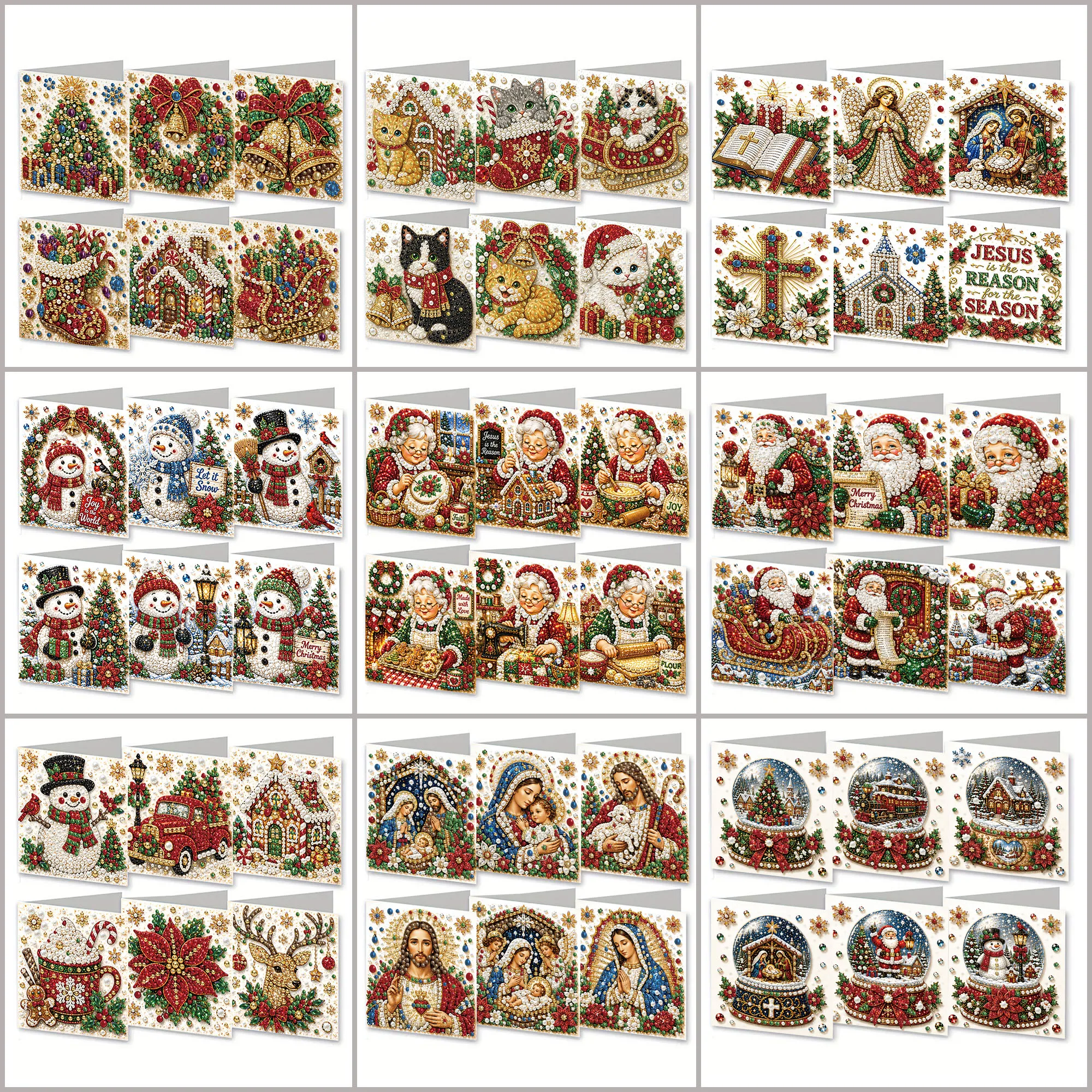 6-Piece DIY Diamond Painting Greeting Card with Envelope, Wishes and Wishes, Christmas Theme Unique Design