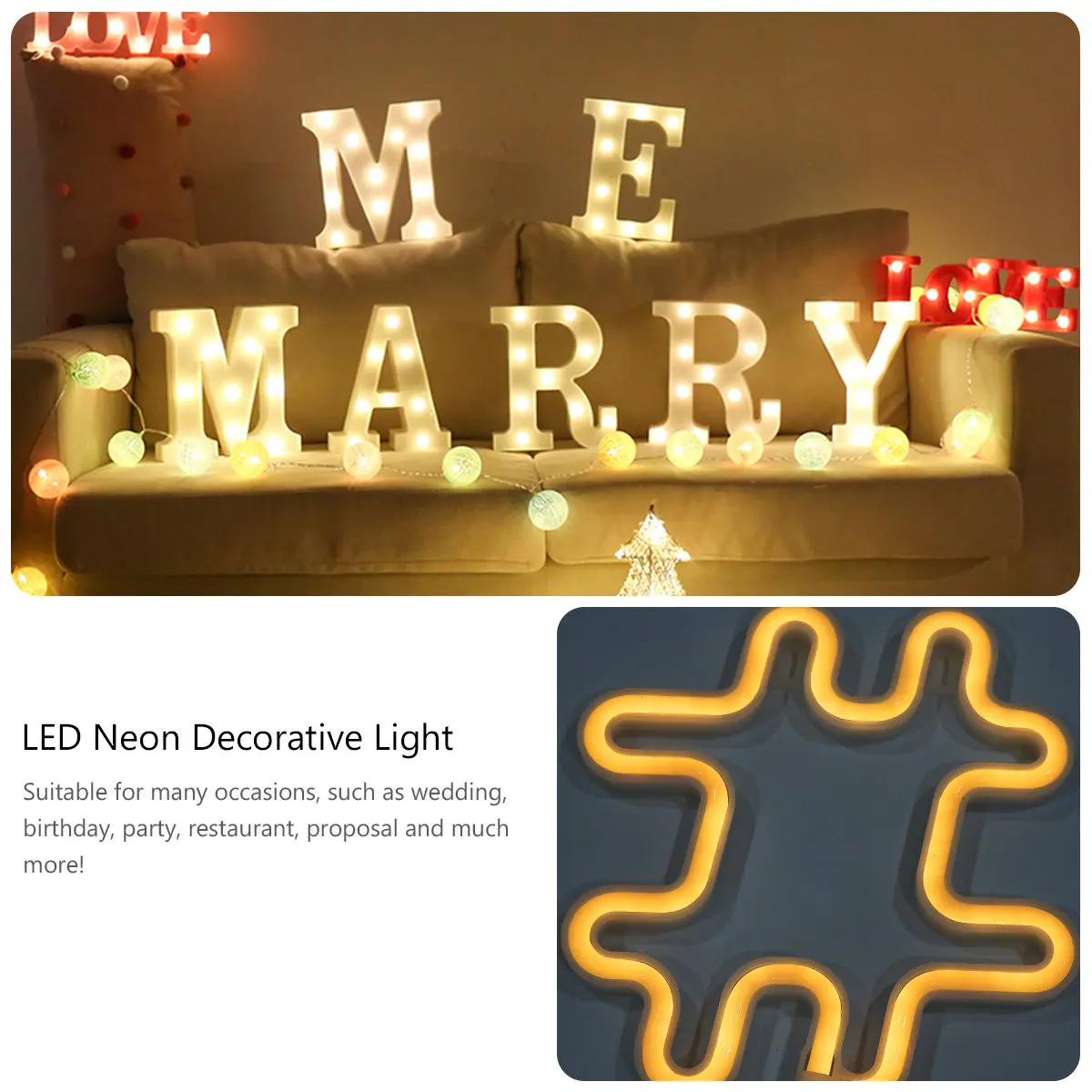 1Pcs Premium Plastic LED Neon Decorative Light Sign Lamp for Bedroom Living Room Desk Night Light Party Decoration Gift Idea