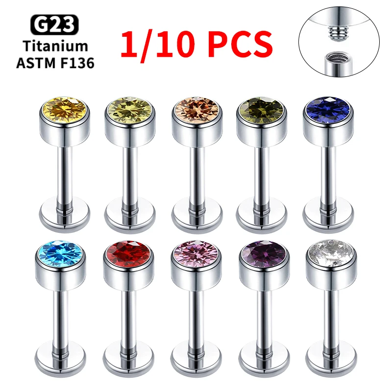 1/10 قطعة F136 التيتانيوم ثقب 16 جرام تشيكوسلوفاكيا Labret أقراط الأنف ترصيع الزنمة اللولب الغضروف شقة الظهر أقراط الشفاه ثقب المجوهرات