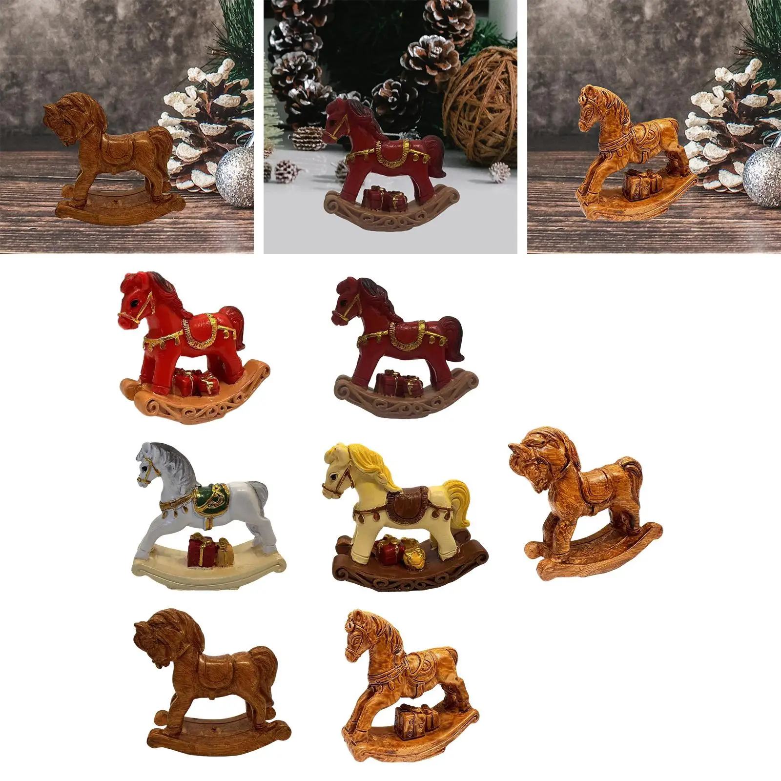 Small Christmas Rocking Horse Decor Animal Statue Housewarming Desktop Miniature