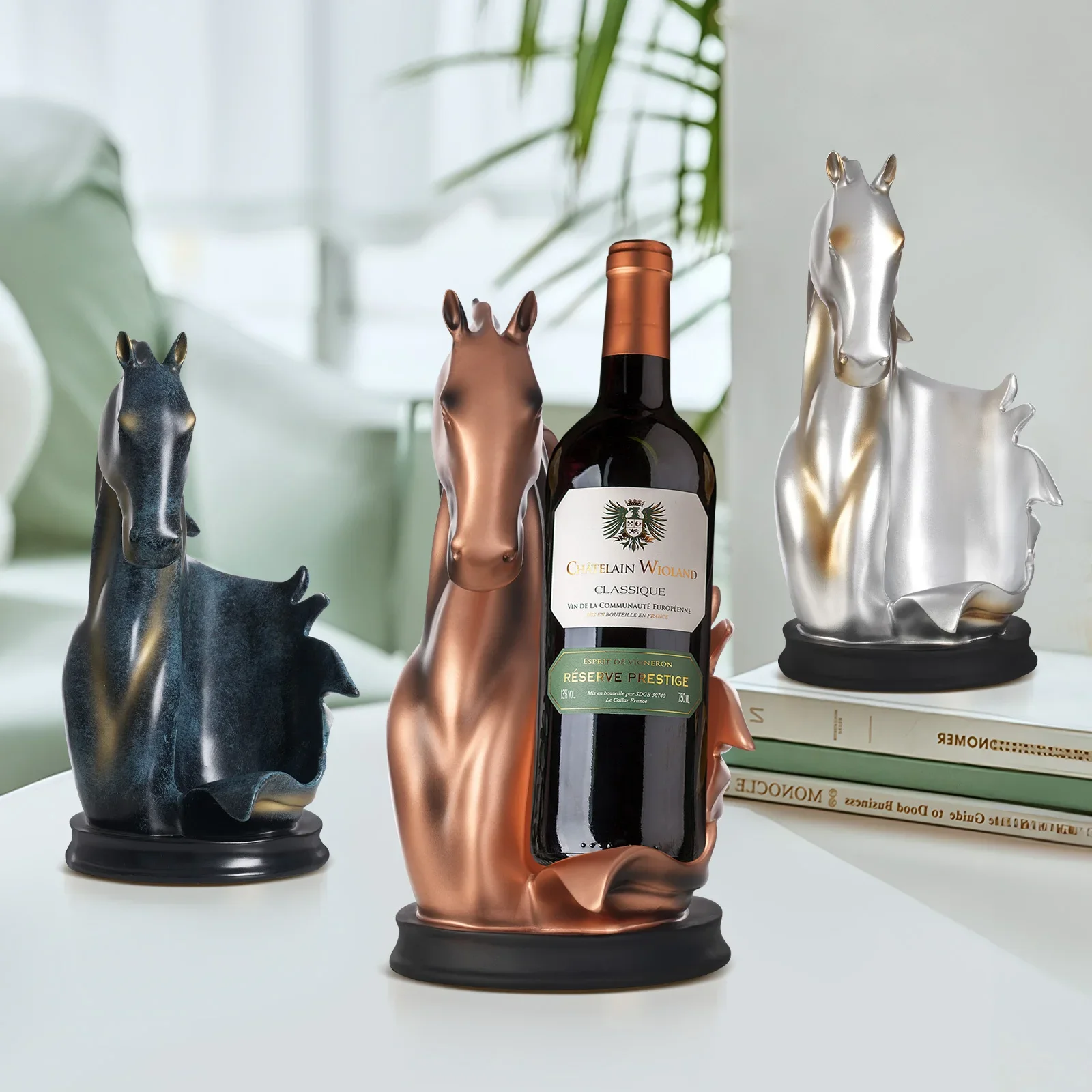الحصان رئيس زجاجة النبيذ حامل تماثل صمغي تخزين رف شاشة للمنزل بار المطبخ كونترتوب ديكور حفل زفاف هدية الفن #4