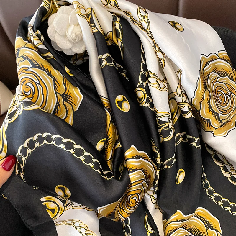 2024 Spring and Autumn New Silk Scarf Women Beach Long Large Size Scarf Outdoor Windproof Luxury Soft Shawl Lady Hijab 180*90cm