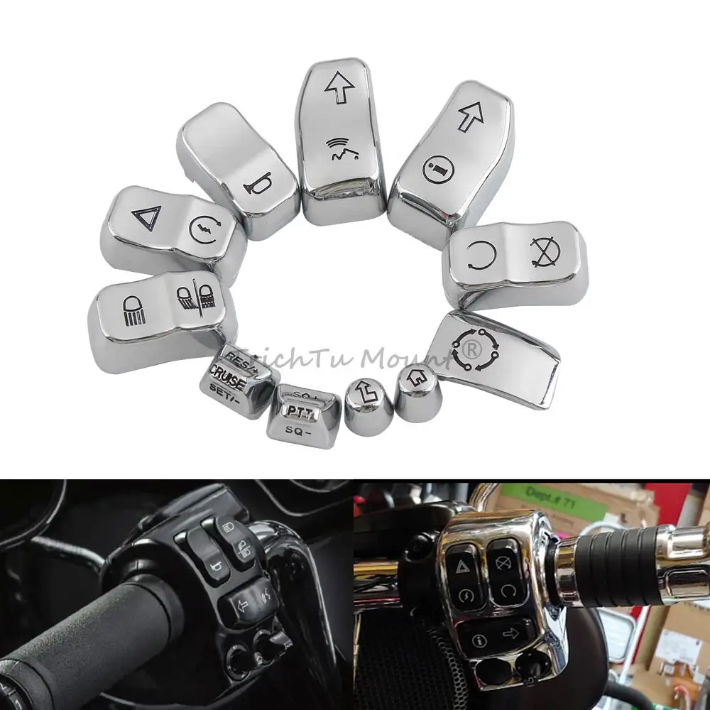 11 PCS Motorcycle Chrome Hand Control Switch Caps Button Covers Kit Parts Fit For Electra Glide Ultra Limited FLHTK  Revival FLH