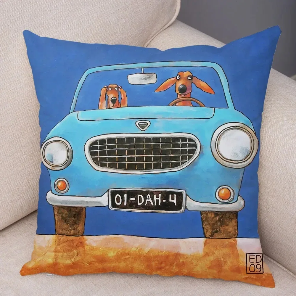 Luxury Home Decor Pillowcase Living Room Sofa Cushion Cover Colorful Cartoon Bus Pattern Decorative Cushion Cover