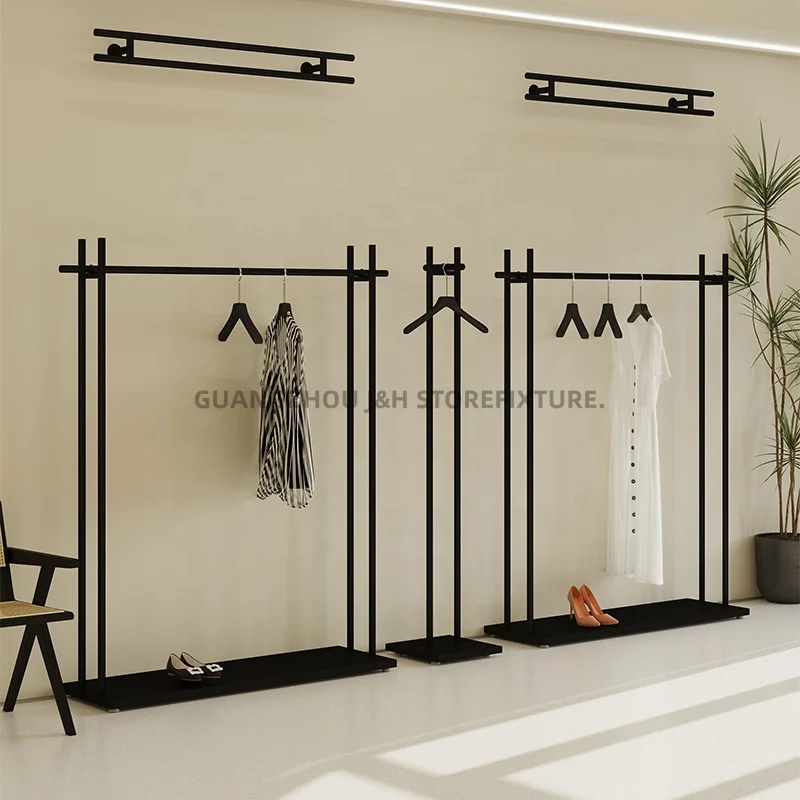 customized.Heavy duty metal clothes rack black display stands retail apparels men boutique rack display with popular price