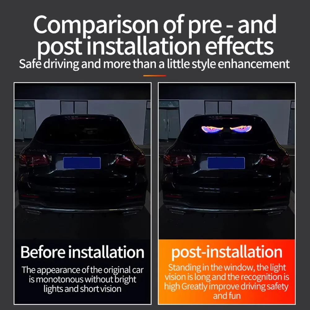 LED Devil Eyes Light Vehicle Signal Lights Warning 11 Modes Strobe Light USB Plug-in Matrix Panel Decorations for Car Windshield