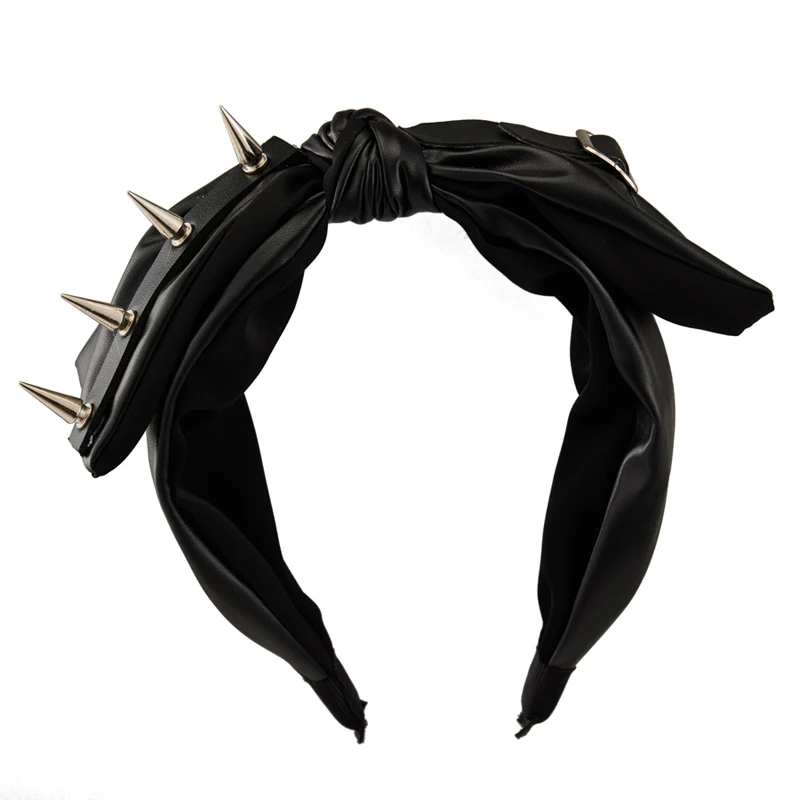 Diadema de cuero PU con lazo para niña, diadema gótica Lolita con remaches, hebilla, Aro para el pelo, fiesta de Cosplay, Punk, Harajuku