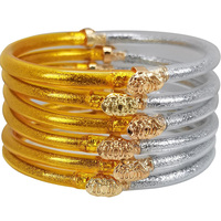 6pcs/set Buddhist Bangles Yoga Jelly Bangles Bracelet for Women Lucky Symbol Silicone Bracelet