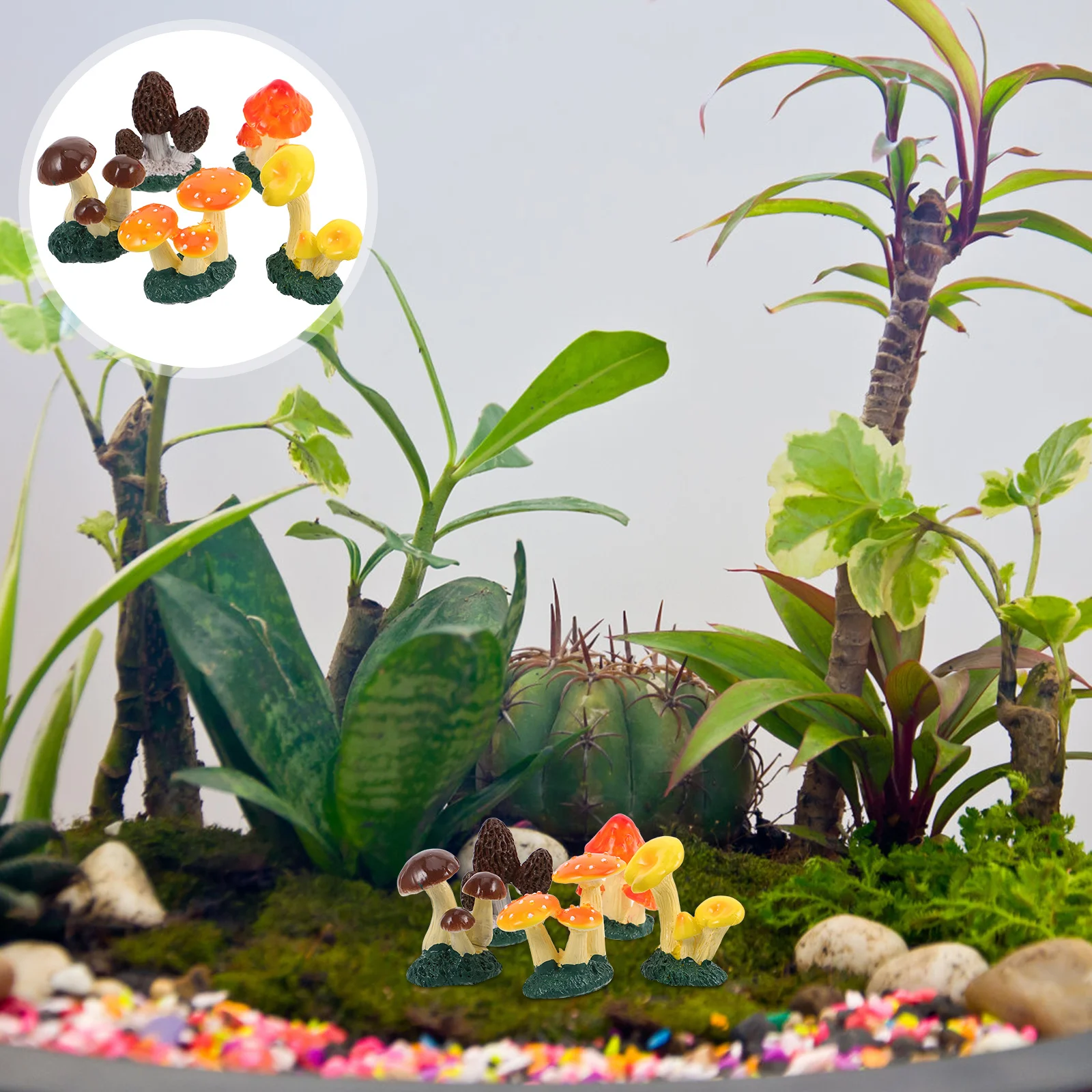 

5Pcs Mini Resin Mushroom Garden Decorations Lifelike Micro Landscape Ornaments for Lawn Flowerpot Fairy Garden Decor