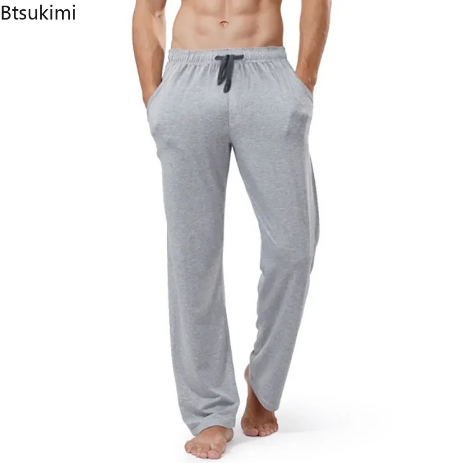 New Men\'s Simple Pajama Pants Comfort Soft Cotton Home Pants Men Sport Yoga Solid Loose Casual Trousers Lounge Sleep Bottom Male