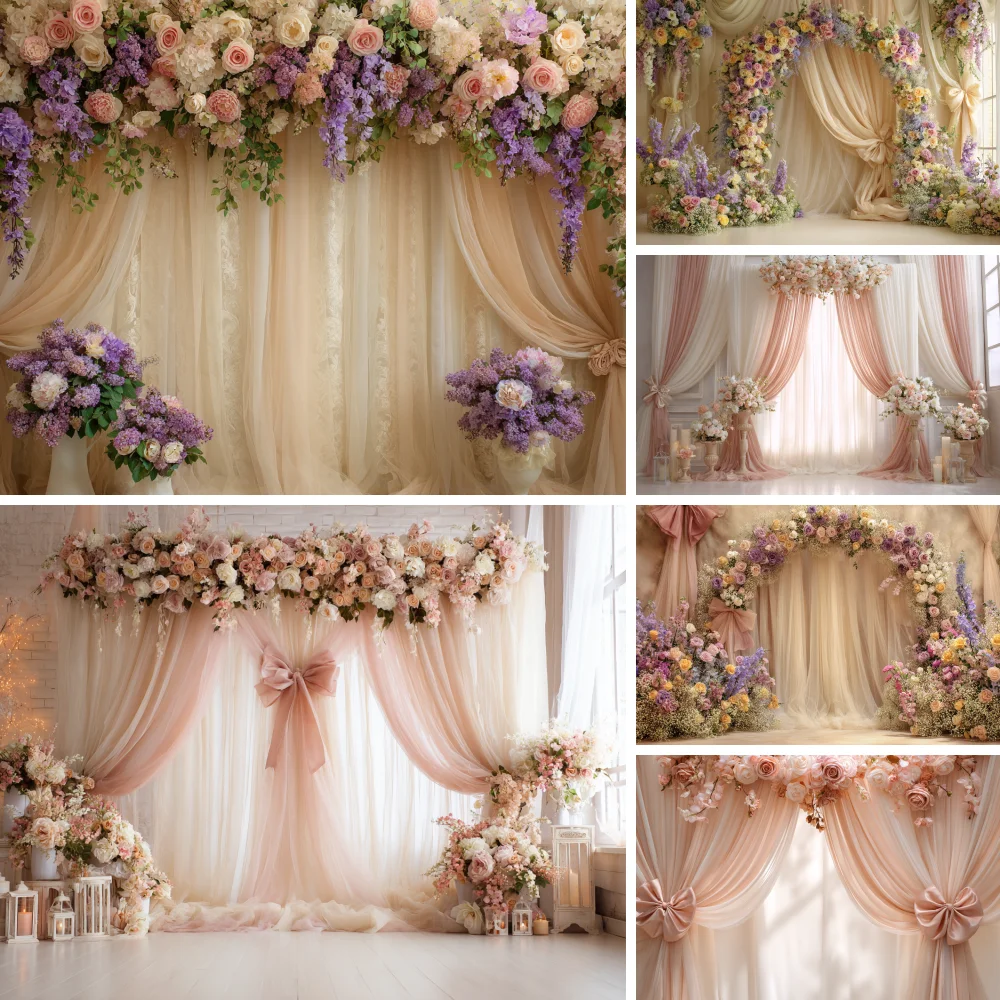 

Boho Bow Flowers Photography Backdrops Arch Decor Kids Baby Shower Wedding Maternity Portrait Photo Background Studio Supplies