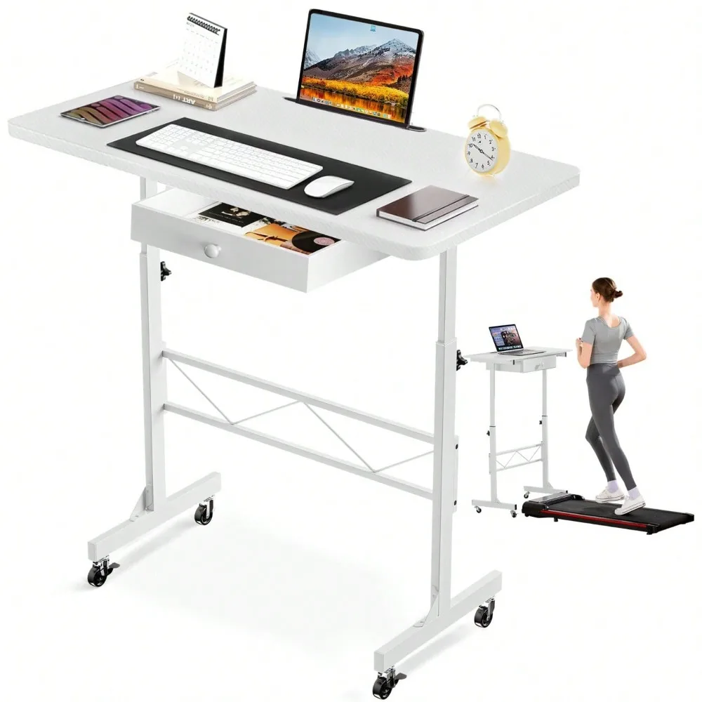 

Standing Desk Adjustable Height Small Computer Desk Mobile Portable Rolling Laptop Table With Wheels 32" Computer Workstat