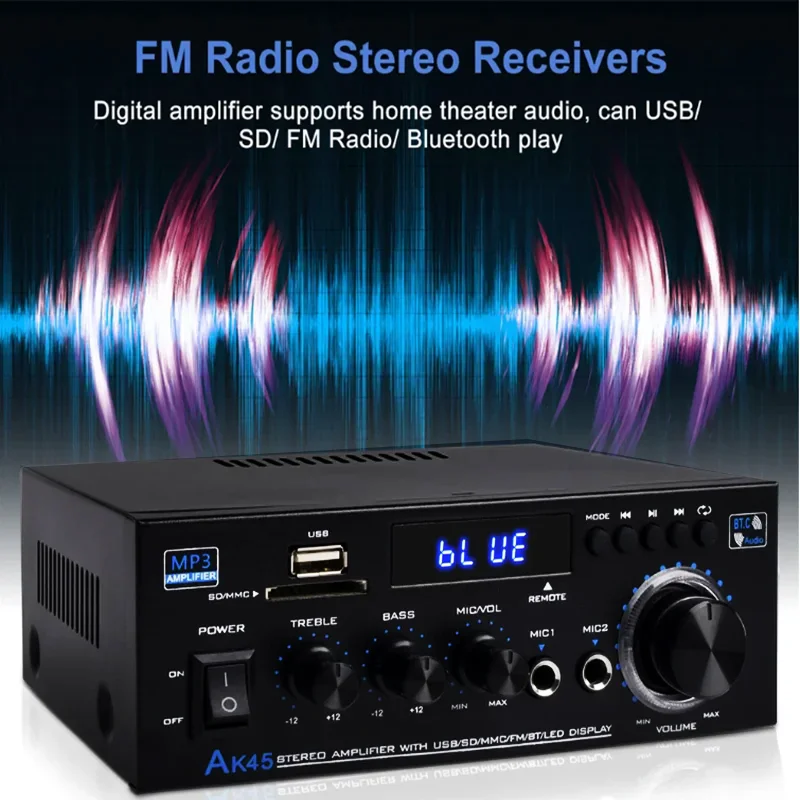 HiFi Digital Amplifier AK45 Bluetooth Amplifiers Surround Sound For Car MP3 Channel 2.0 Support FM USB SD Audio Stereo Speaker