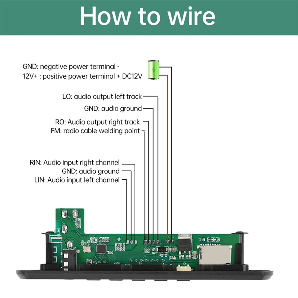 DC 12V Multifunctionele Bluetooth 5.1 Audio Decoder Board MP3 Audio Speler Module met Microfoon Interface Karaoke Control Board
