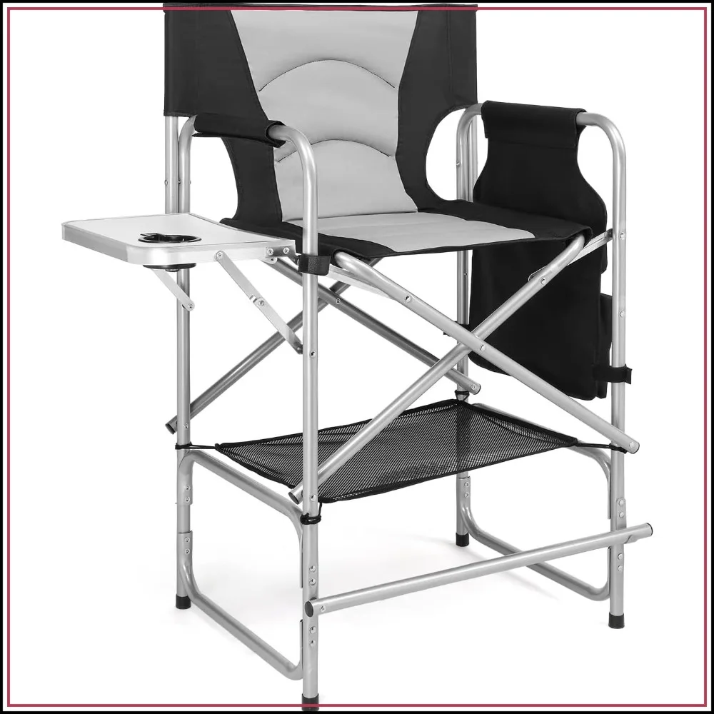 

26" Tall Camping Director Chair with Side Table, Cup Holder & Storage, Heavy Duty Folding Chair 300lbs Capacity