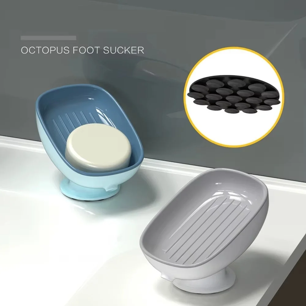 1pc Super Suction Cup Soap Dish Bathroom Shower Anti-slip Soap Holder Kitchen Drain Sink Sponge Storage Rack Suction Cup TrayBox