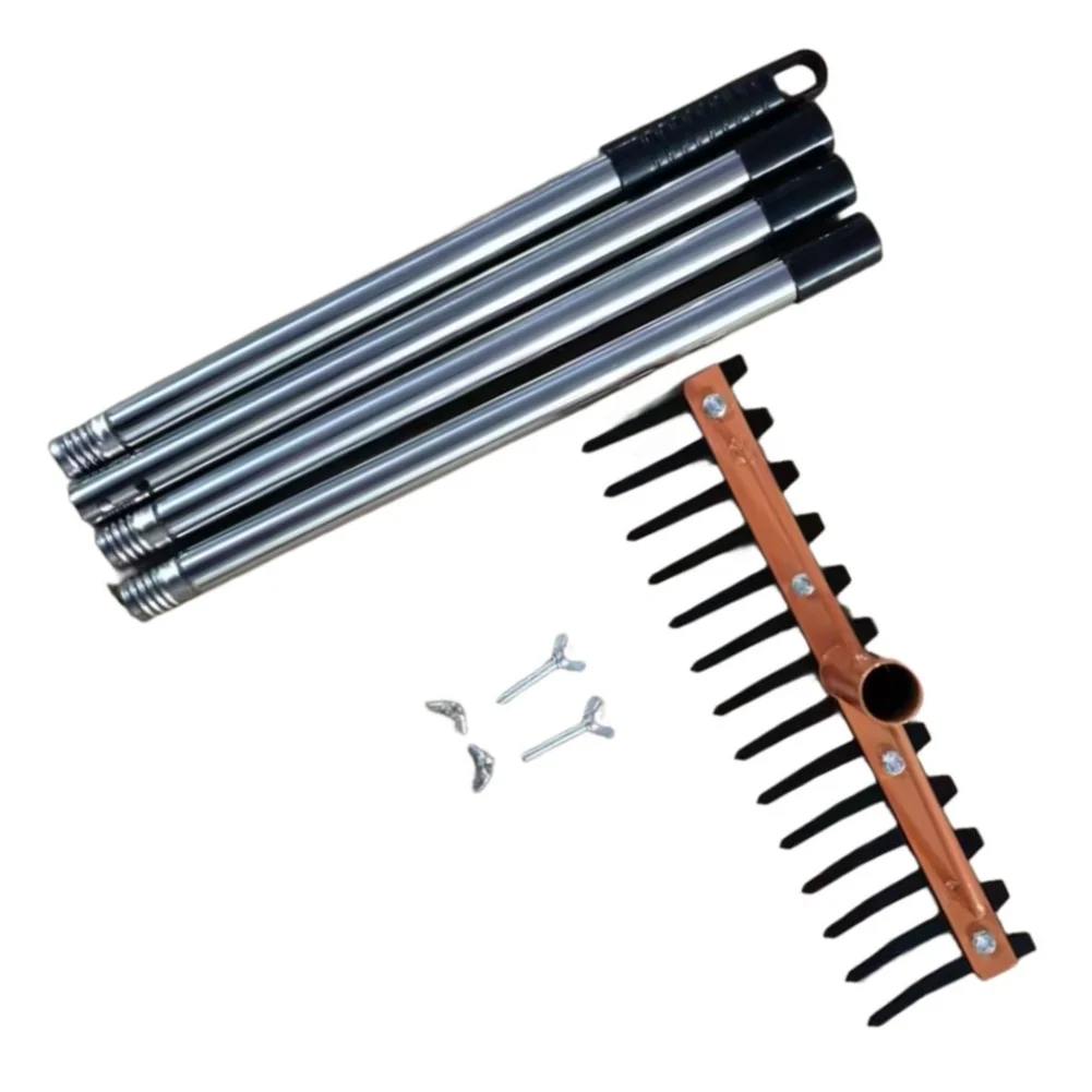 62 Inch Garden Rake with 14 Spring Steel Tines Wide Head Design for Fast Coverage on Soil Mulch and Leaf Management