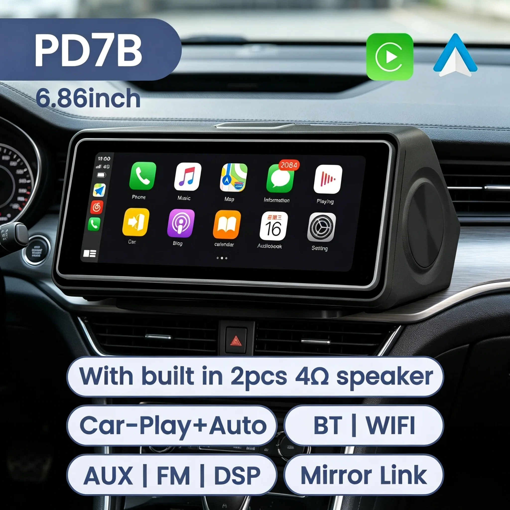 

NaviFly 6.86" Car Central Control Smart Screen Wireless CarPlay Android Auto Intelligent Systems DSP TF FM Radio Player Universal Stereo BT AUX Mirror Link Wifi