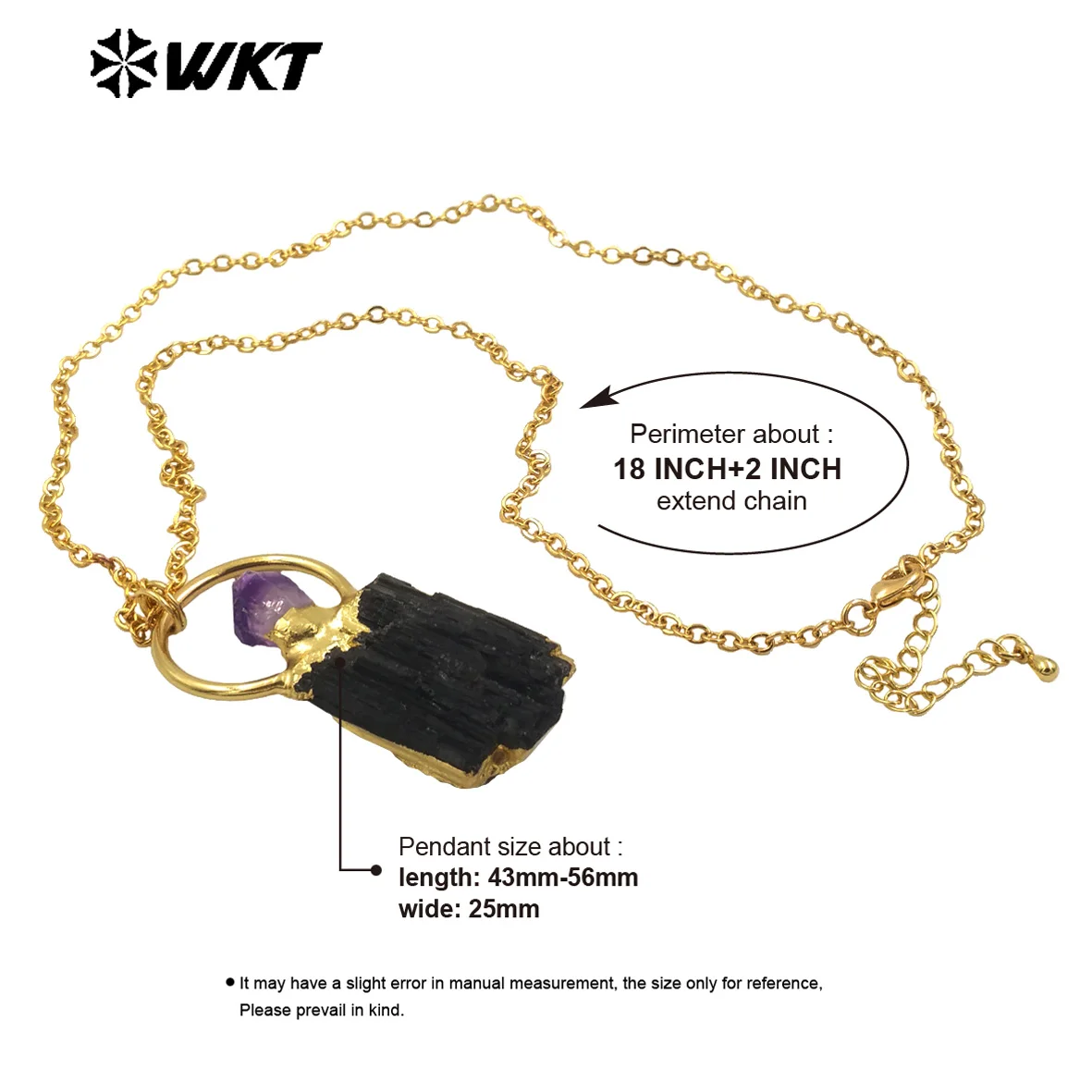 

WT-N1467 New Arrival Natural Black Tourmaline Silver And Gold Chain Necklace For Friends Special Jewelry Gifts