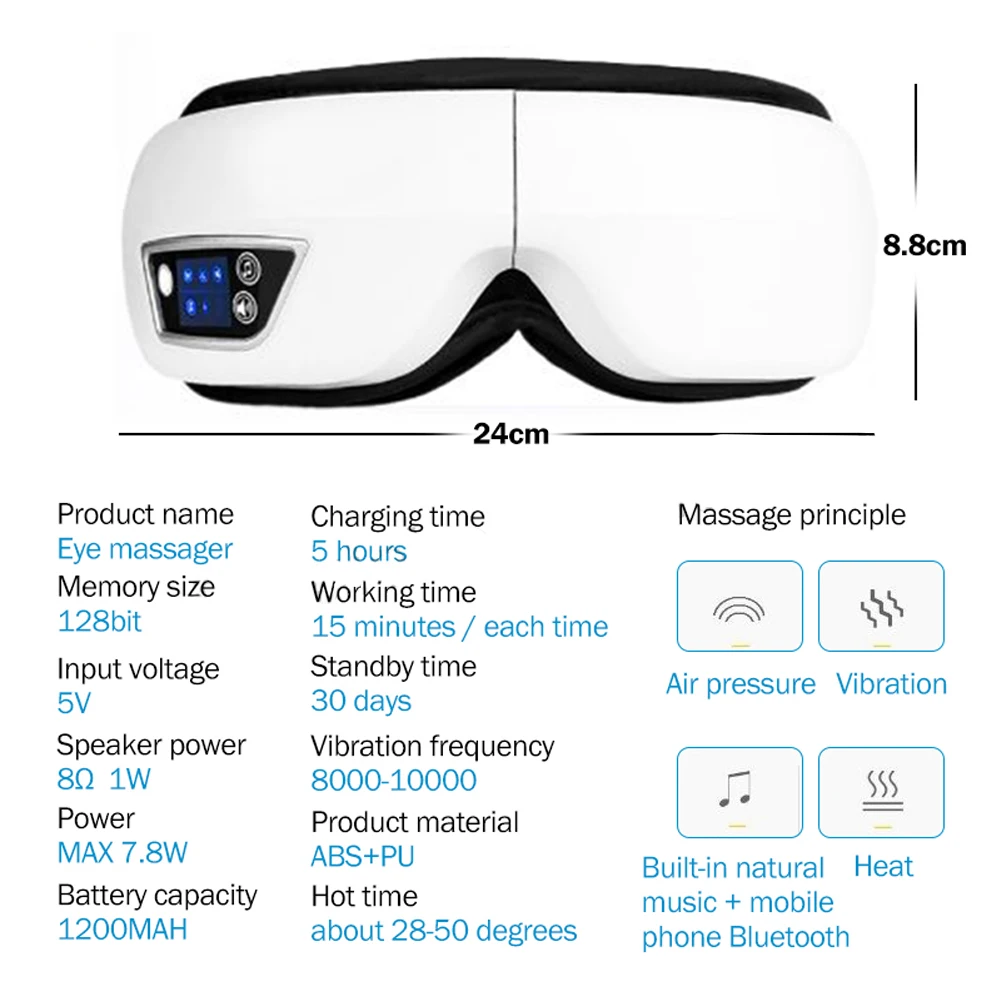 6D Smart Bluetooth Music Eye Massager Vibration Airbag Compress Eye Care Instrument Eye Massage Glasses Eye Relax Fatigue Pouch