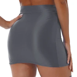 Womens Female Party Raves Mini Skirts Elastic Waistband Miniskirt Casual High Waist Glossy Party Mini Skirts Night Bar Clubwear