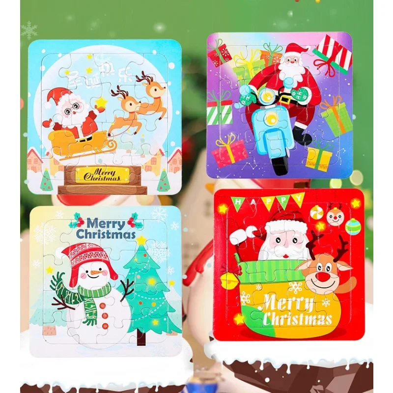 1Pcs Cute Santa Claus Snowman Paper Jigsaw Puzzles Graffiti Educational Toys for Kids Christmas Theme Party Favors School Prize