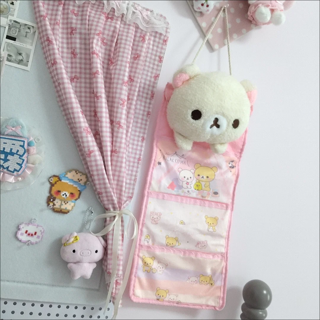 Japanese Cartoon Rilakkuma Plush Doll Wall Mounted Triple Independent Pockets Take In Bag Dormitory Door Hanging Storage Bag