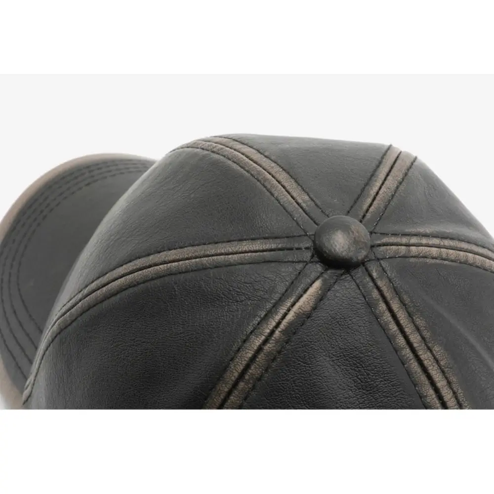 Retro Verstellbare Baseballkappe aus Kunstleder im Used-Look Lässige Gewaschene Leder-Dad-Mütze Sonnenhut für Damen und Herren – Detail 7