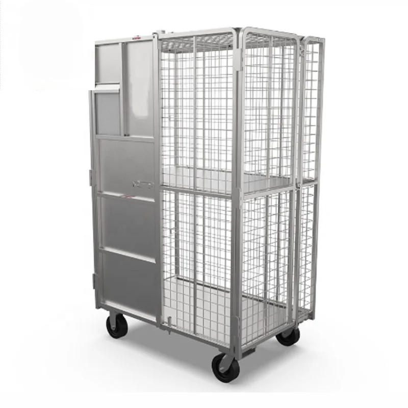 

Logistics galvanized collapsible steel metal storage security cart cage with wheels