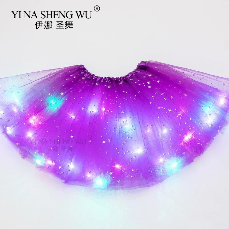 LED Glowing Light Kids Girls Princess Tutu Skirts Children Tulle Wedding Party Dancing Mini Skirt Costume Cosplay LED Glow Skirt