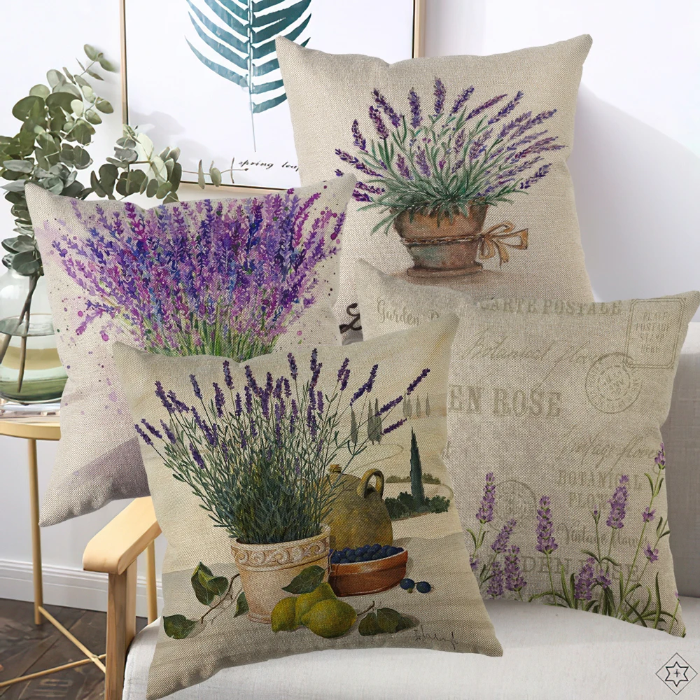 Home Decor Lavender Artistic Pattern Cushion Covers Pattern Cushion Cover Suitable for Sofa Bedroom Car Pillow Cover