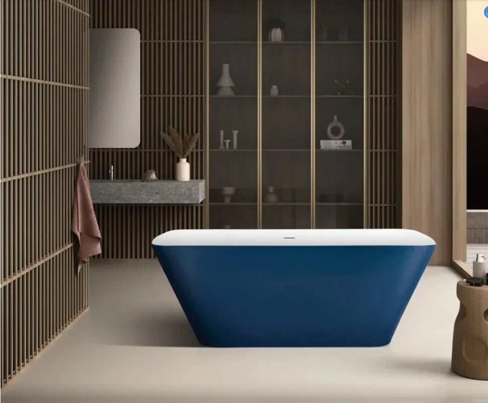 【2026】Dark Blue Acrylic Freestanding Bathtub Freestanding Bath Tub Soaking Bathtub