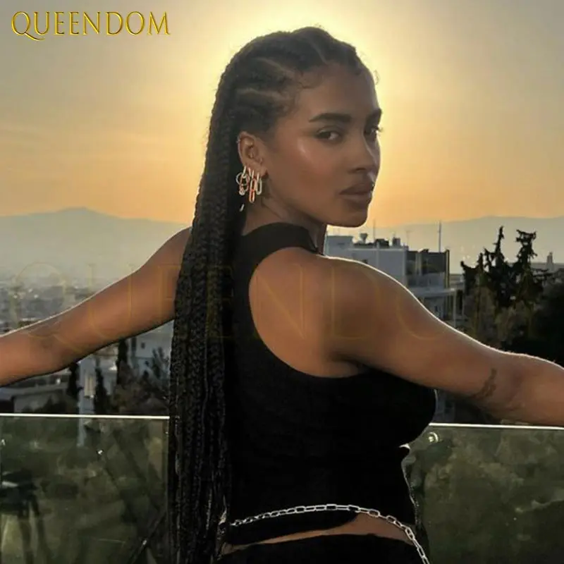 

36-дюймовый полный кружевной коробочный плетеный парик без узлов 360 Cornrow синтетические парики фронта шнурка для чернокожих женщин косички