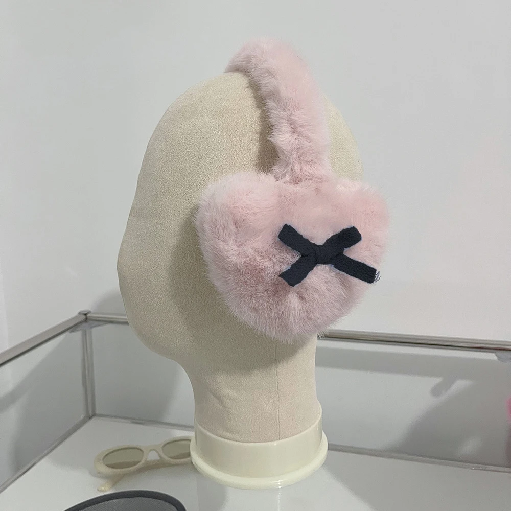 Women Bow Knot EarMuffs Kawaii Heart Fluffy Ear Muffs Cold Protection Women Ear Cover Thickened Plush Japanese JK Girls Earplugs