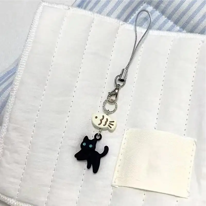 Черный кот, милый кулон для телефона, милый аниме-брелок, аксессуары, подвеска для телефона с котом для CCD-камеры, наушники, школьный портфель, кошельки