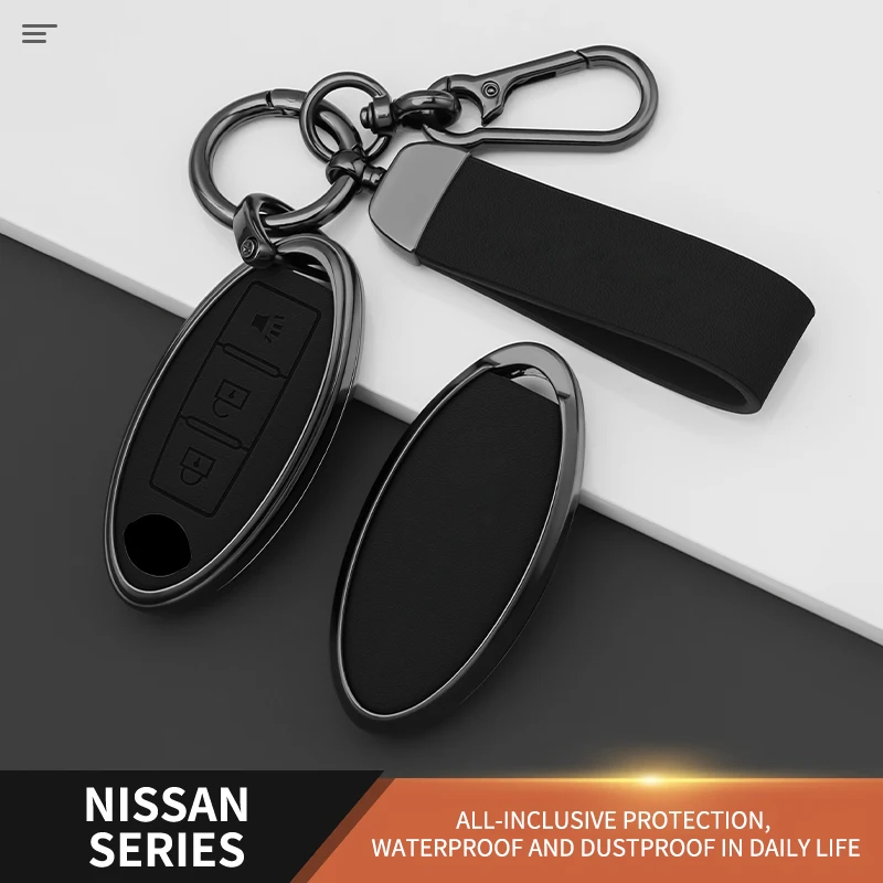 Zinc Alloy Leather Car Key Fob Cover For Nissan Qashqai X‑Trail Teana Murano Smart Remote Key Protector With Keychain