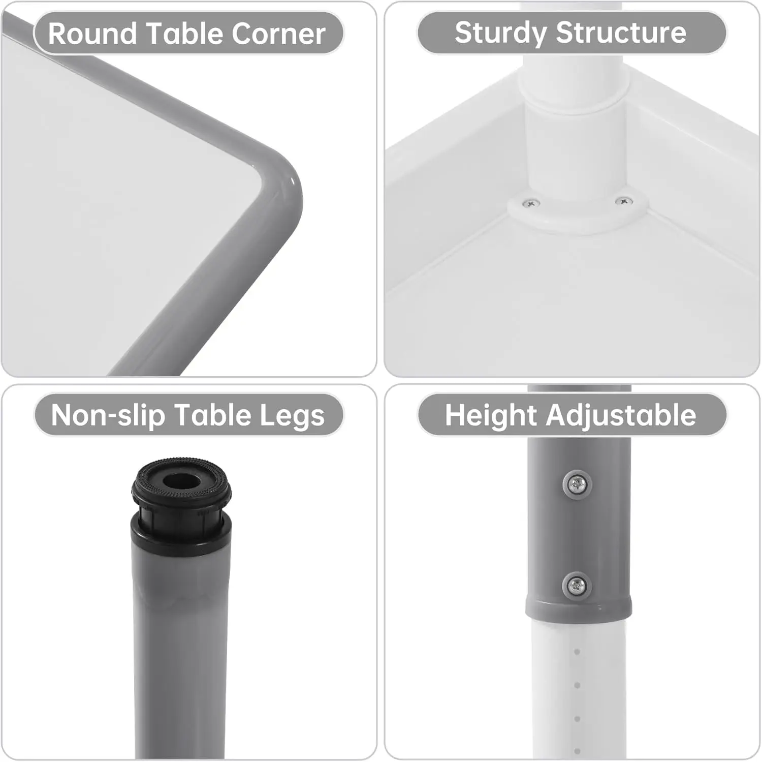 طقم طاولة وكراسي دراسة للأطفال، ارتفاع قابل للتعديل، سطح جرافيتي (رمادي)