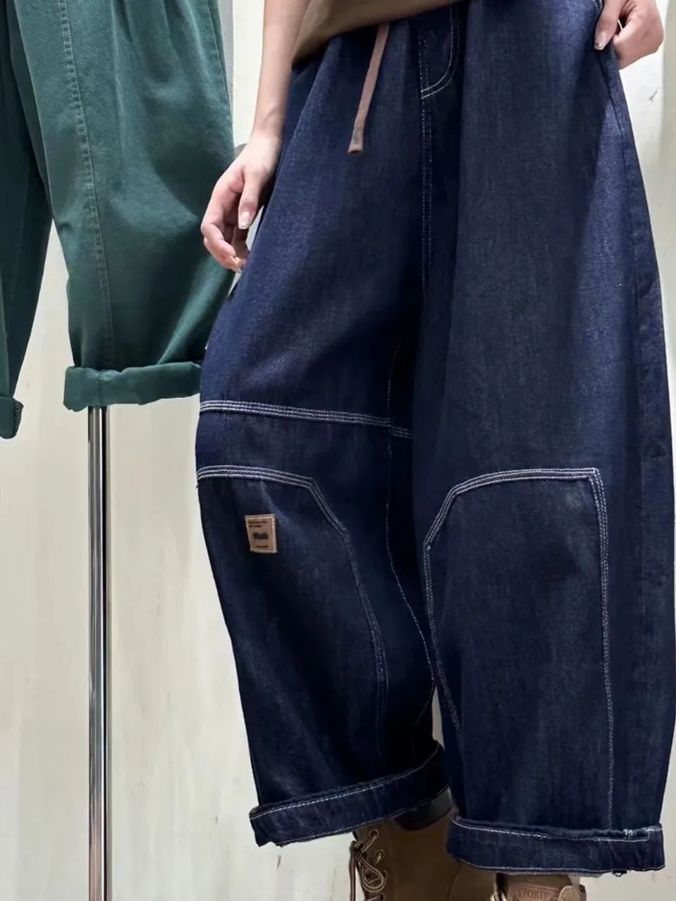 

Джинсы Waed Denim в стиле ретро, свободного кроя, с эффектом похудения, с пэчворком, яркой строчкой и дизайнерскими элементами, повседневные брюки-харлан