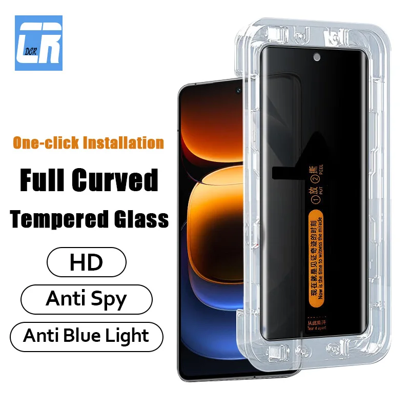 

3D One-click Installation Anti Spy Tempered Glass For Vivo iQOO 12 11 10 9 Pro Curved Screen Protector For Vivo V30 V29 V27 Pro