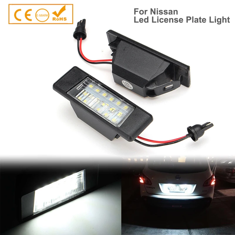 

2x Car License Plate Lights For Nissan Qashqai X-Trail Juke Primera Micra Versa Navara Kicks Note March Armada Led Number Lamps