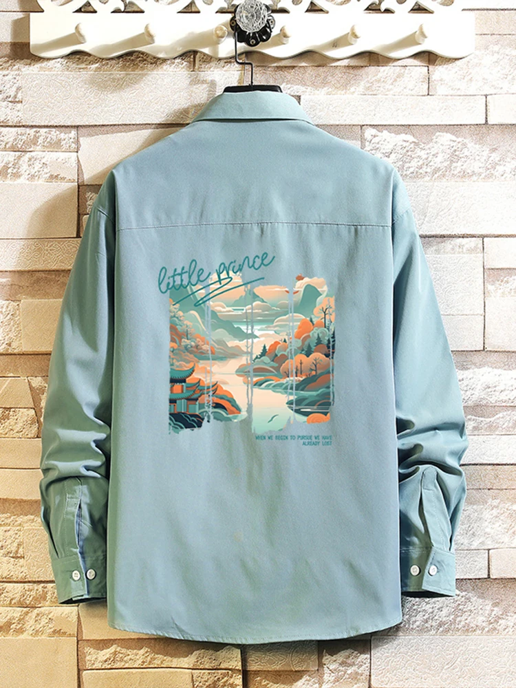 

Мужская повседневная рубашка с длинным рукавом, весна-осень, большие размеры, модный дизайн, удобный крой, верхняя одежда с принтом, полиэстер