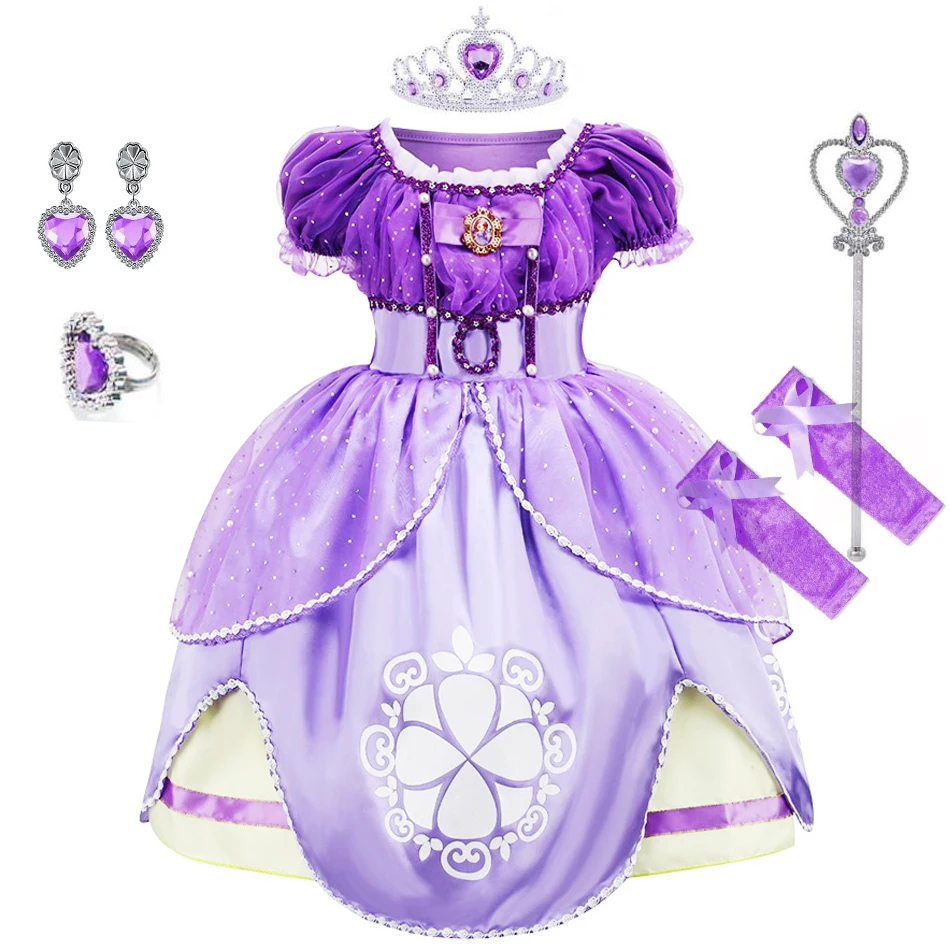 Robe Sofia pour filles de 3 6 8 10 ans, Costume de princesse pour fête d'anniversaire d'halloween, robe de bal d'été à manches bouffantes