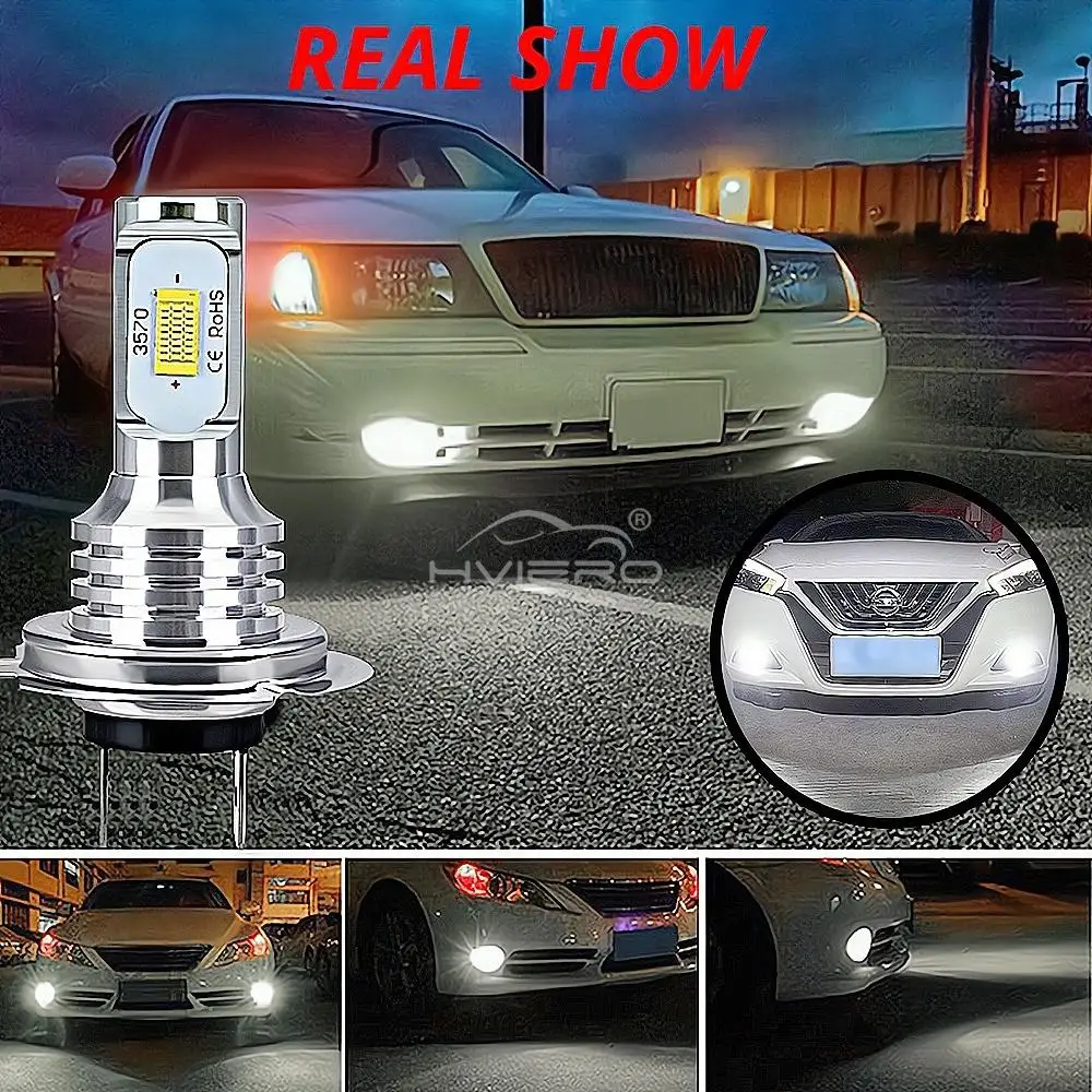 자동차 3570 LED CSP 미니 H7 방향 지시등, 주간 투광 조명, 헤드라이트 전구, 안개등, 6500K 자동 12V DC 수정 재로딩, 2 개