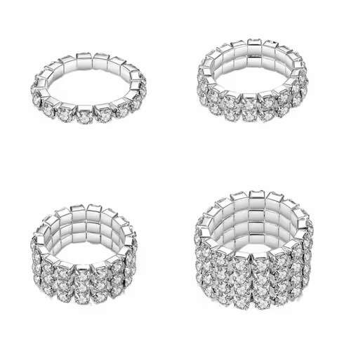 1pcs Hot Sale Fashion Style Elastic Silver Plated Tone 3 Row Crystal Rhinestone Finger Ring Toe Ring Bridal Jewelry